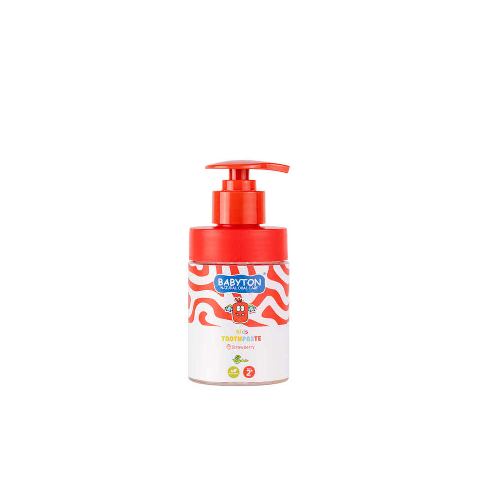 Kindertandpasta met Fluoride 2+ Aardbei pompflacon