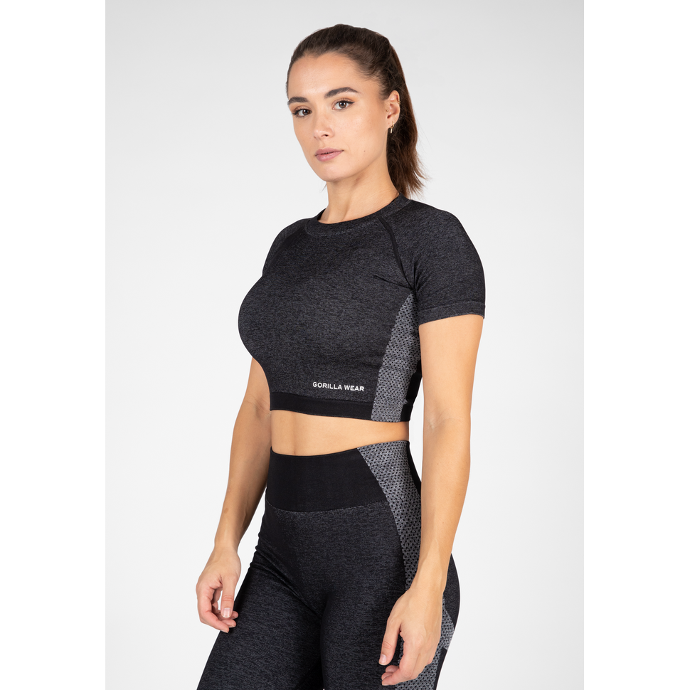 Selah naadloze crop top - zwart