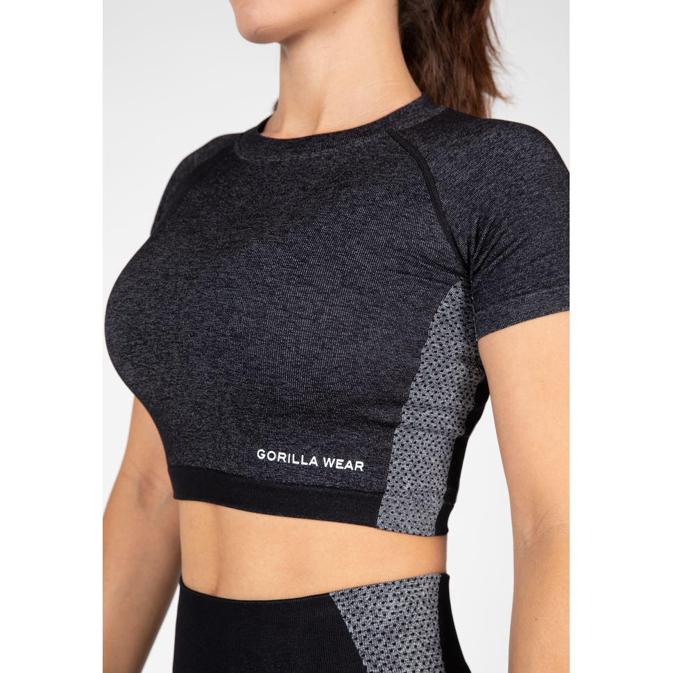 Selah naadloze crop top - zwart