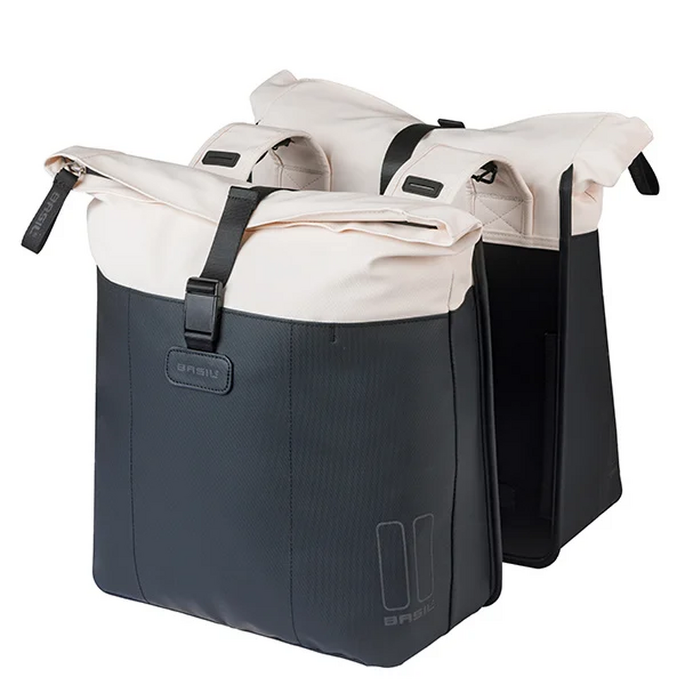 Vive dubbele fietstas 28-35L - gebroken wit/zwart