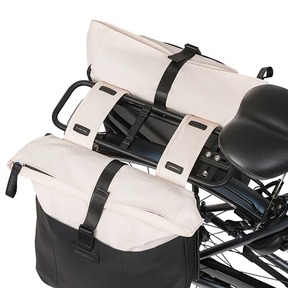 Vive dubbele fietstas 28-35L - gebroken wit/zwart