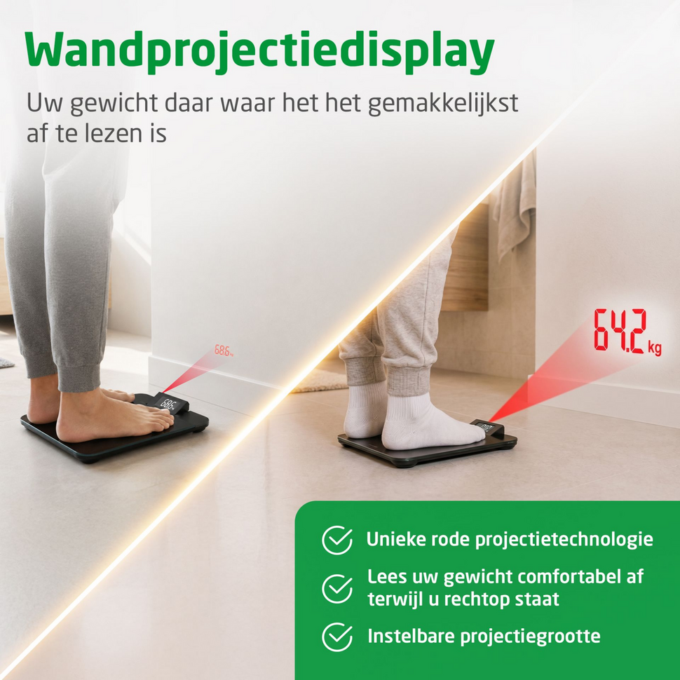 Personenweegschaal met rode wandprojectie